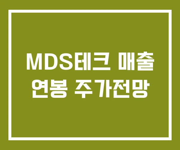 MDS테크 매출 연봉 주가전망