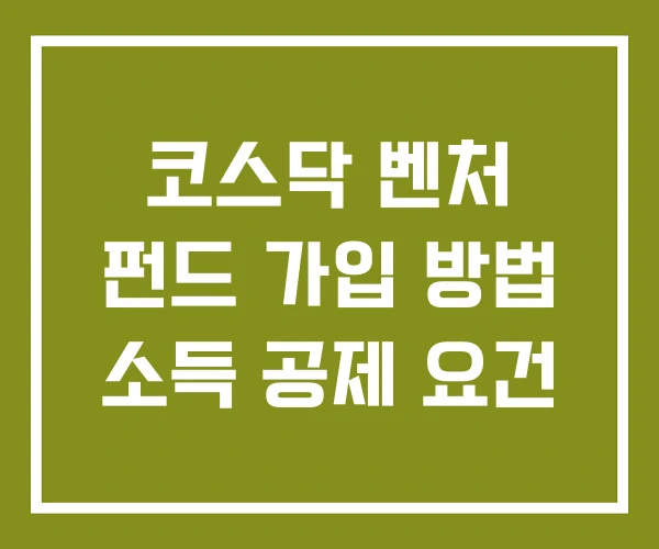 코스닥 벤처 펀드 가입 방법 소득 공제 요건