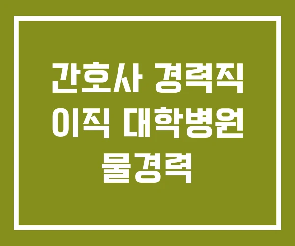 간호사 경력직 이직 대학병원 물경력