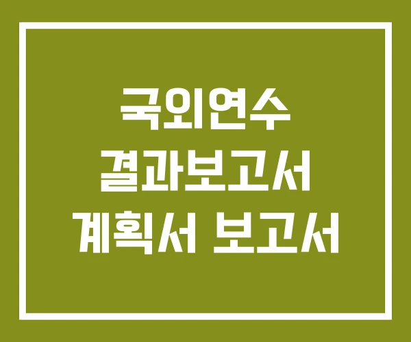 국외연수 결과보고서 계획서 보고서