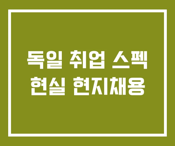 독일 취업 스펙 현실 현지채용