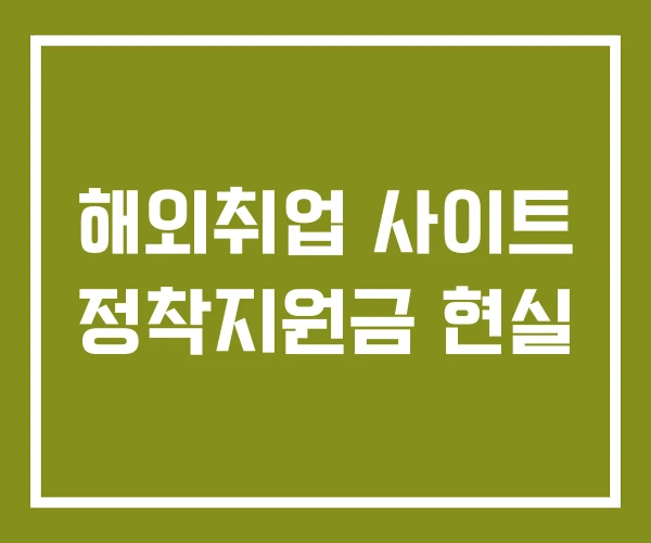 해외취업 사이트 정착지원금 현실
