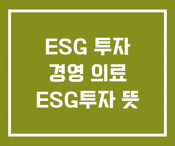 ESG 투자 경영 의료 ESG투자 뜻