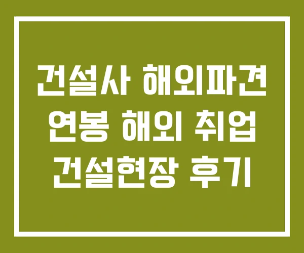 건설사 해외파견 연봉 해외 취업 건설현장 후기
