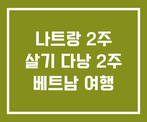 나트랑 2주 살기 다낭 2주 베트남 여행