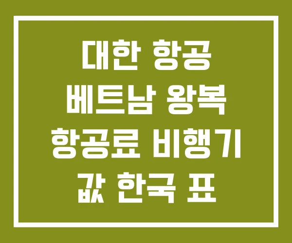 대한 항공 베트남 왕복 항공료 비행기 값 한국 표 대한 항공 베트남 왕복 항공료 비행기 값 한국 표