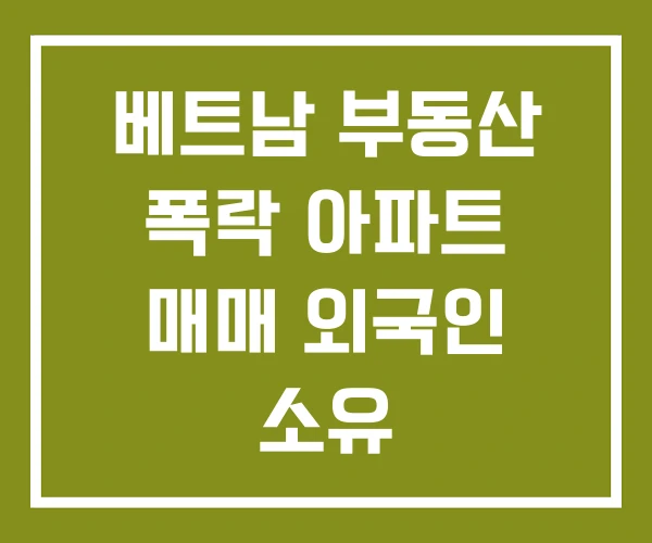 베트남 부동산 폭락 아파트 매매 외국인 소유