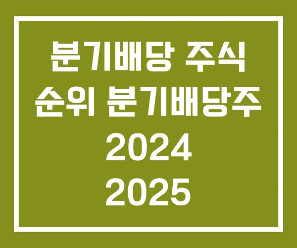 분기배당 주식 순위 분기배당주 2024 2025 분기배당 주식 순위 분기배당주 2024 2025