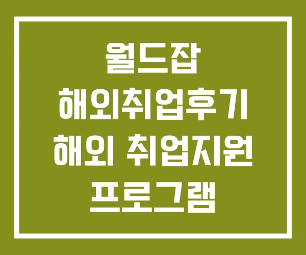월드잡 해외취업후기 해외 취업지원 프로그램 해외취업지원