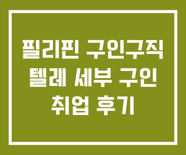 필리핀 구인구직 텔레 세부 구인 취업 후기