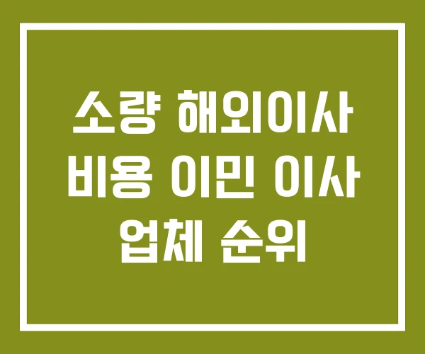 소량 해외이사 비용 이민 이사 업체 순위